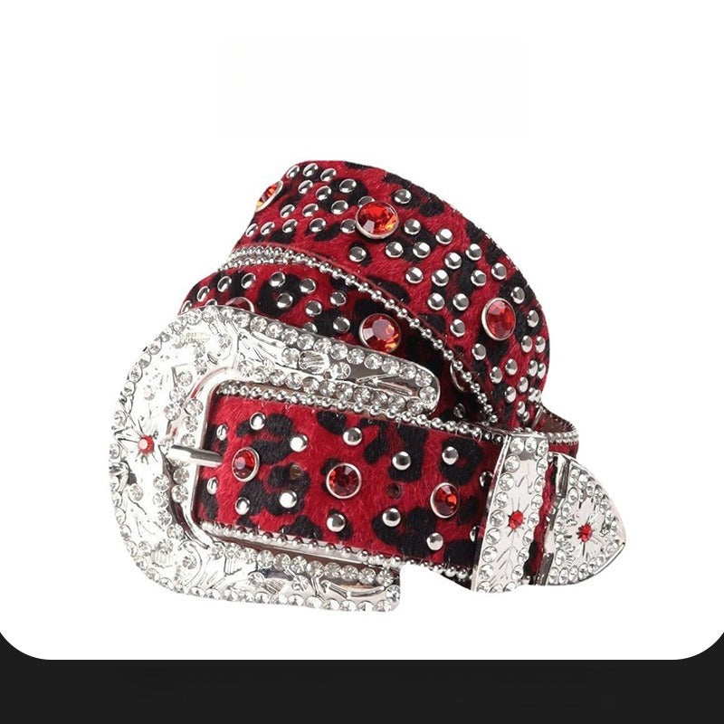 Hip-hop punk rhinestone belt punk leopard print