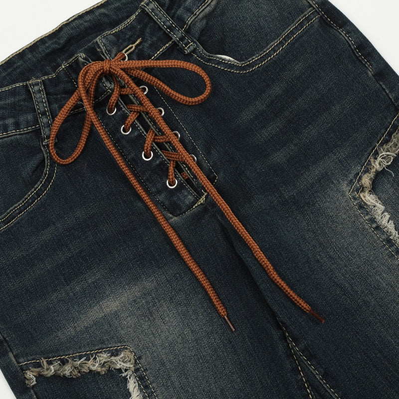 American-style streetwear harem pants Retro Faded Wash Low Rise Bootcut Cut