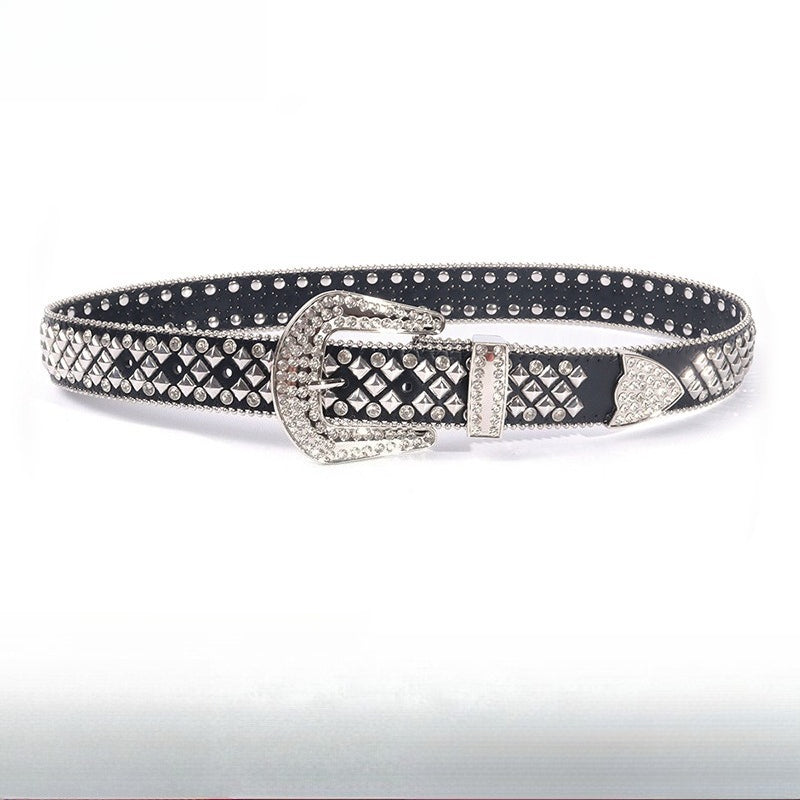 Hip-hop punk rhinestone belt square nail decoration punk style