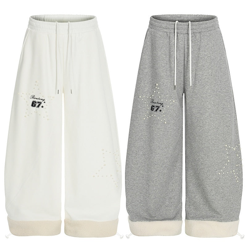 American-style streetwear harem pants Fleece-lined and thickened Drawstring Elastic Waist Relaxed Cut