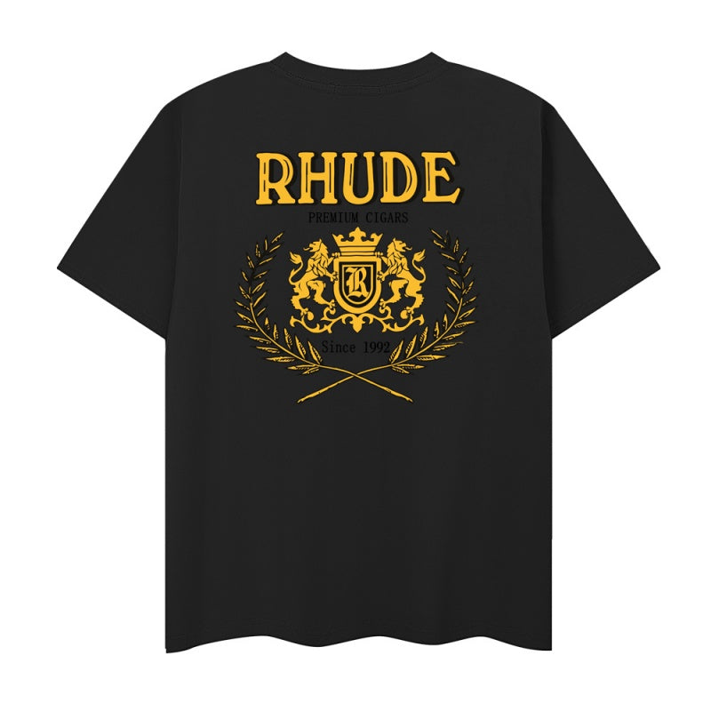 RHUDE T Shirts Crossed Sides Wreath Logo Print
