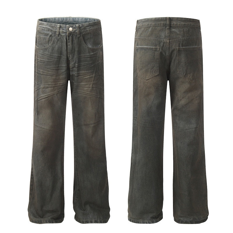 American-style streetwear harem pants Heavy Crease Vintage Distressed Denim Pants