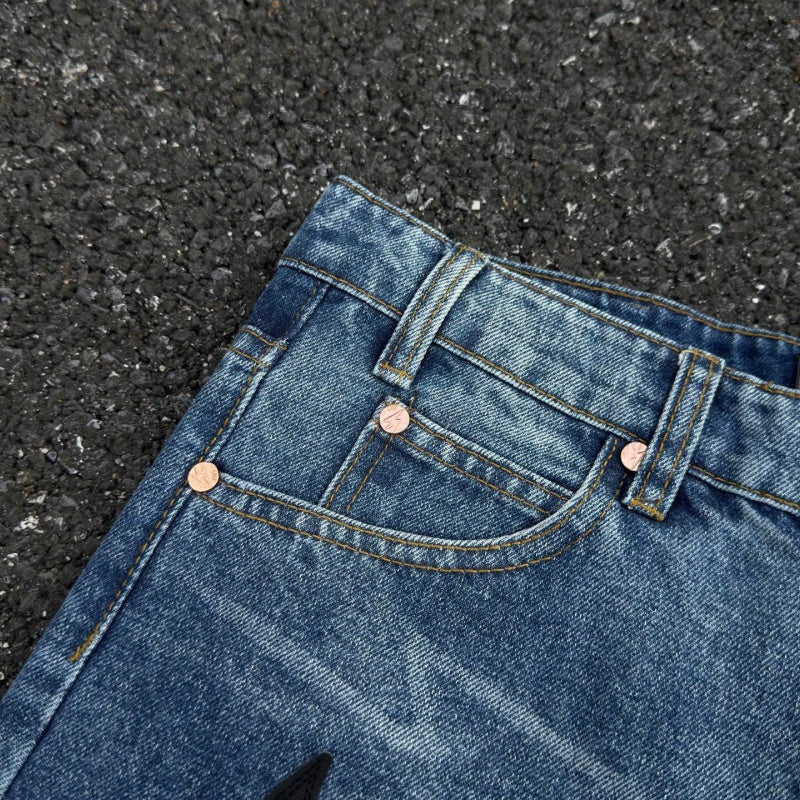 Lightning Pattern Jeans High-quality high-street pure cotton trousers