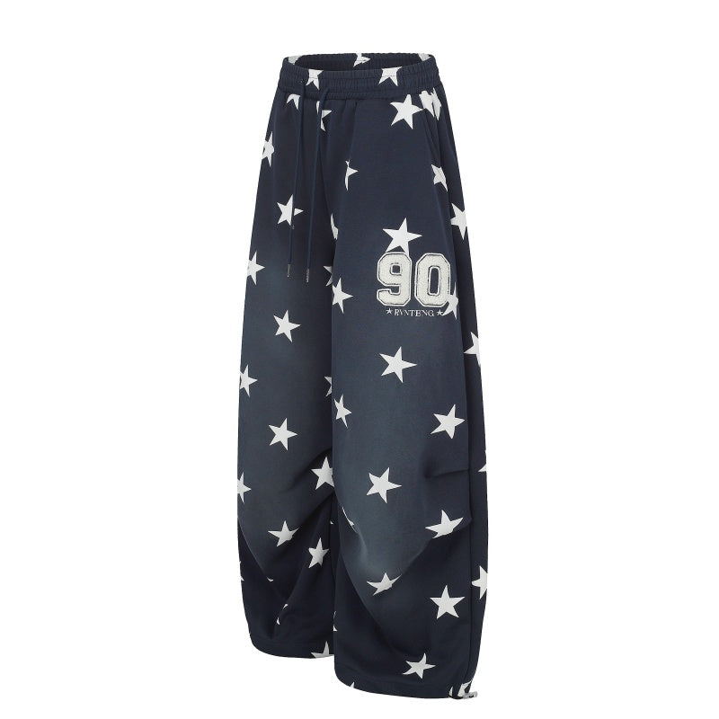 American-style streetwear harem pants Elastic Waist Star & Number Retro Street Outfit