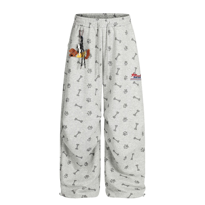 American-style streetwear harem pants Bone Paw Print Dog Charm Wide Sweat Bottoms