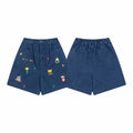 Street-style vintage denim shorts Women Japanese-style retro high-waisted loose denim shorts with playful embroidery