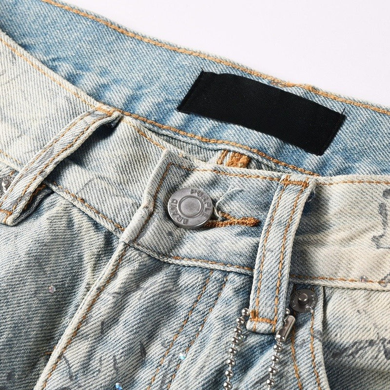 Purple brand Jeans High-quality pure cotton streetwear trousers Patterned loose-fit straight-leg trousers