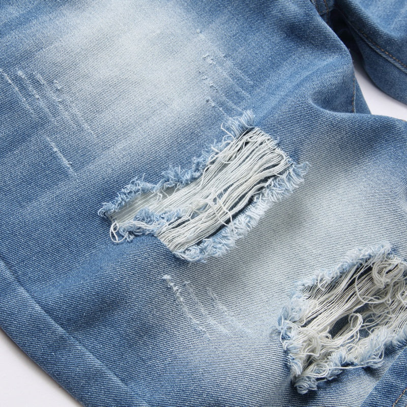 Denim shorts High-quality trendy Distressed with holes casual pure cotton Non-stretch plus-size men's clothing