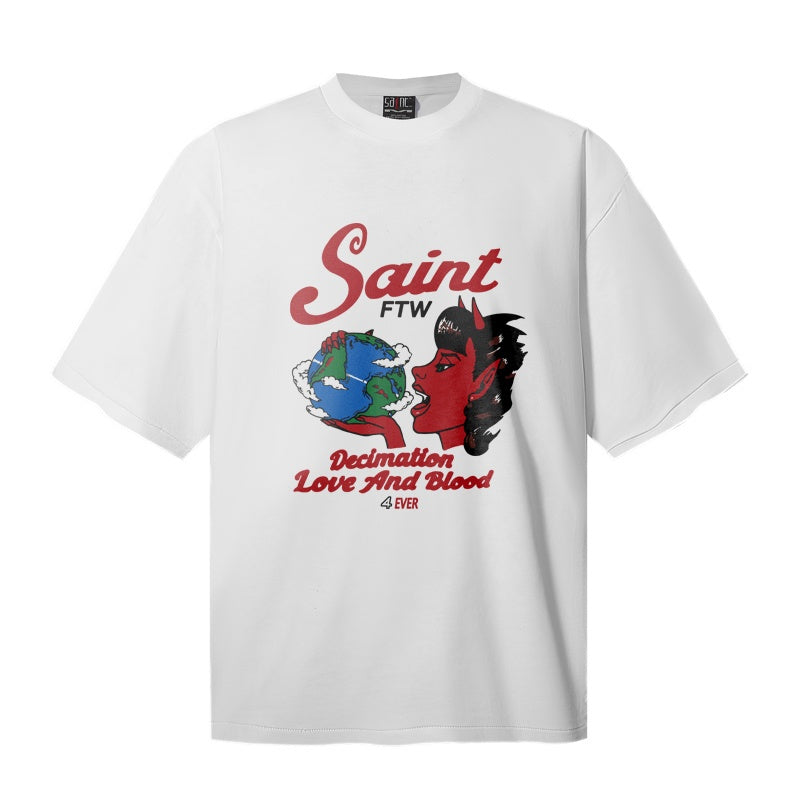 Saint Michael T Shirts Clean White Oversized Retro Devil World Graphic