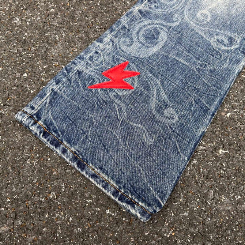 Lightning Pattern Jeans High-quality high-street pure cotton trousers