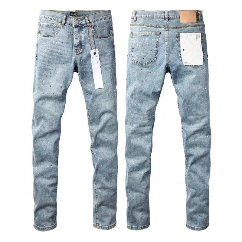 Purple brand Jeans High-quality pure cotton streetwear trousers Rhinestone