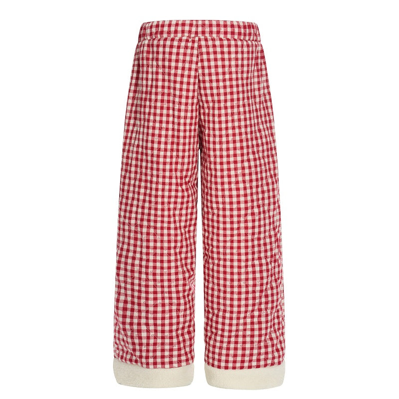 American-style streetwear harem pants Red & Blue Check Plush Lined Wide Cotton-padded trousers
