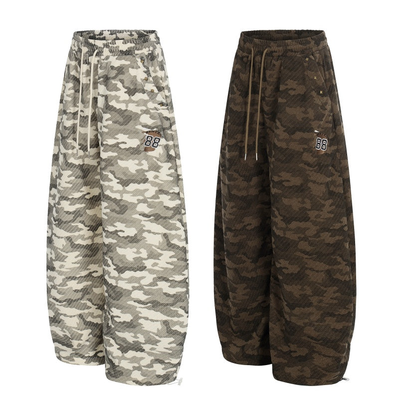American-style streetwear harem pants Textured Camo Number Patch Baggy Pants