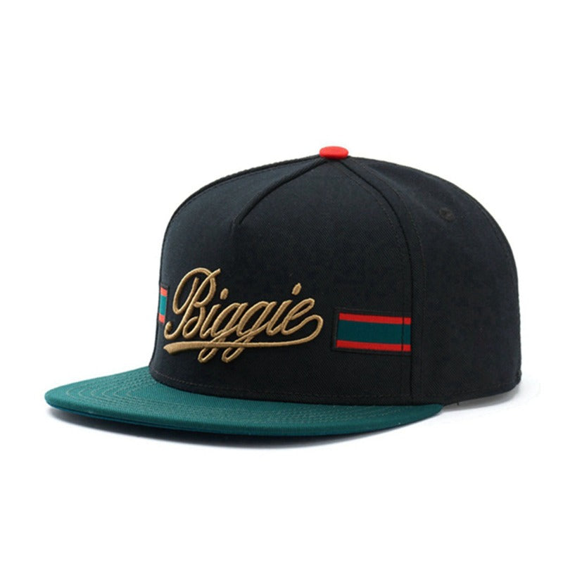 Trendy flat brimmed snapback hatsbiggie large letter embroider breathable