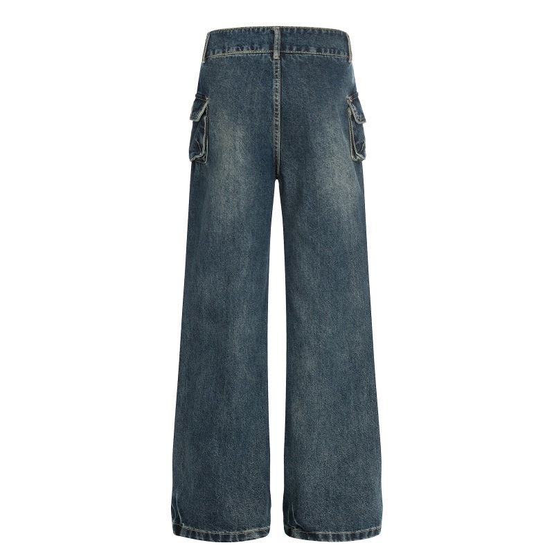American-style streetwear harem pants Multi Pocket Ripped Vintage Flare Jeans