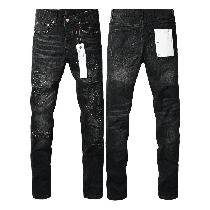 Purple brand Jeans High-quality pure cotton streetwear trousers Rhinestone