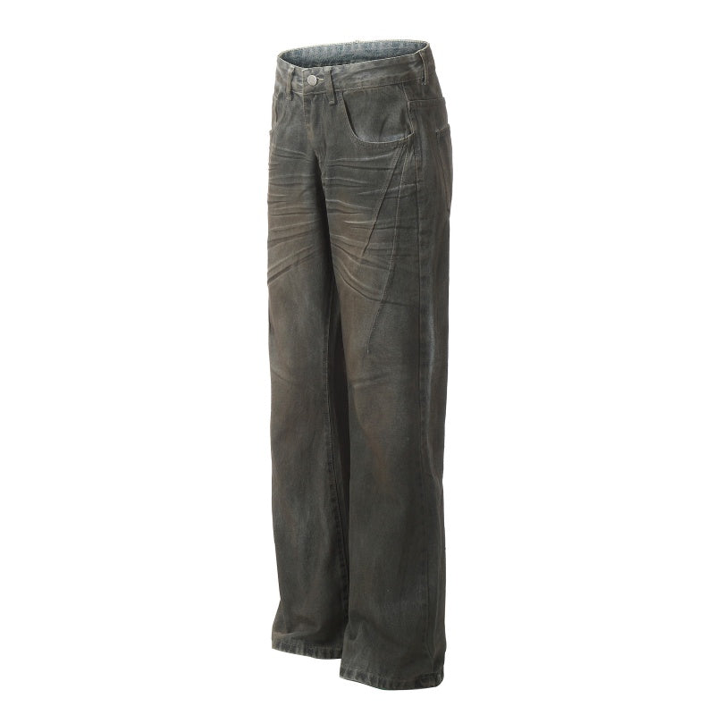 American-style streetwear harem pants Heavy Crease Vintage Distressed Denim Pants