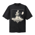 Saint Michael T Shirts Grunge Washed Black Oversized Tee Masked Figure Square Border Portrait Print