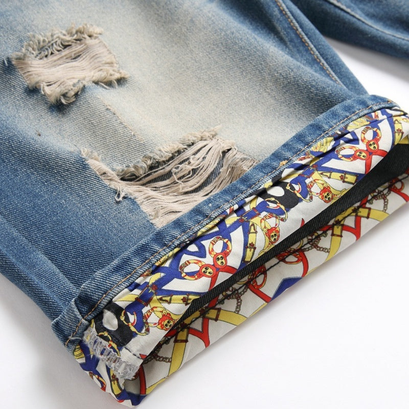 Denim shorts High-quality trendy Distressed with holes casual pure cotton Non-stretch plus-size men's clothing