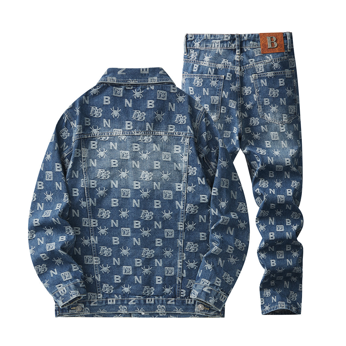 Denim Jacket & Jeans High-Street Trend Retro Casual Matching Monogram Graphic Trucker Jacket and Slim-Fit Pants Outfit (jacket and jeans must be purchased separately.)