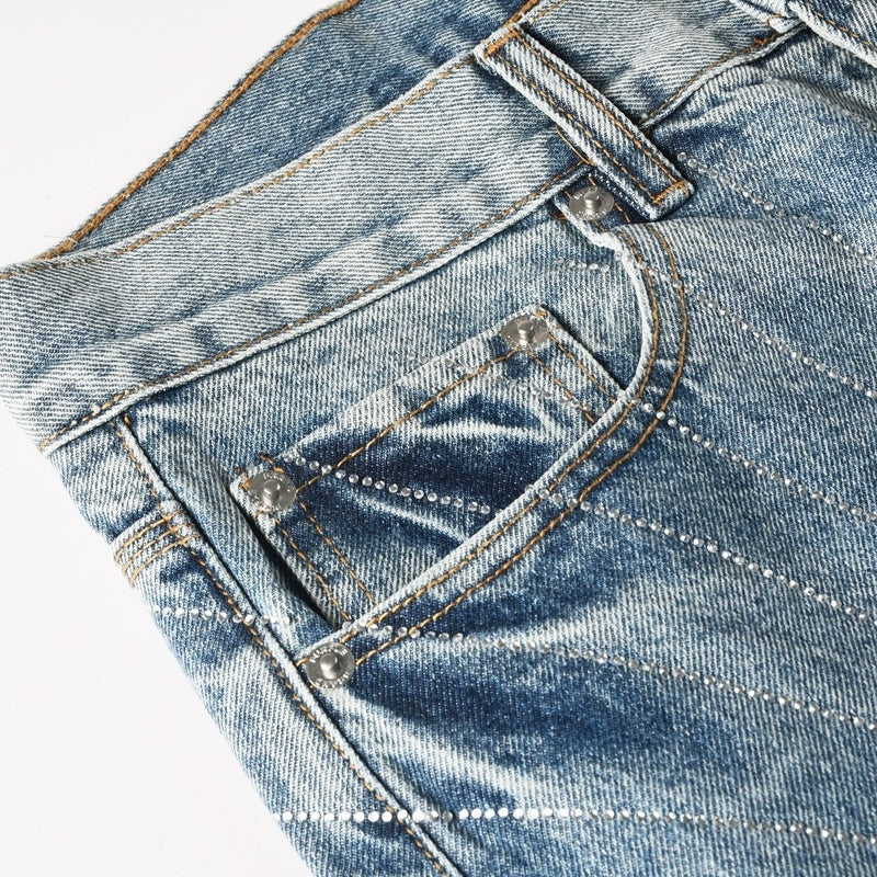 Purple brand Jeans High-quality pure cotton streetwear trousers Rhinestone-embellished loose straight-leg trousers