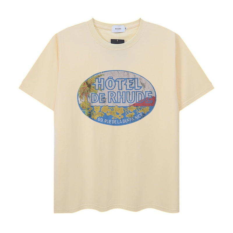 RHUDE T Shirts Old-Style Vacation Oval Art