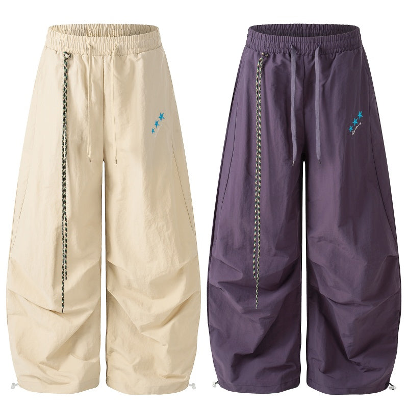 American-style streetwear harem pants Knee Ruched Relaxed Fit Drawstring Bottoms