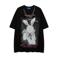 Unisex vintage T-shirts Textured rabbit and letter print