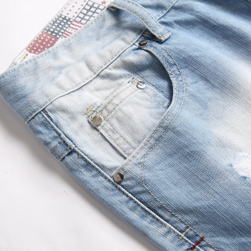 Denim shorts High-quality trendy casual pure cotton Non-stretch plus-size men's clothing