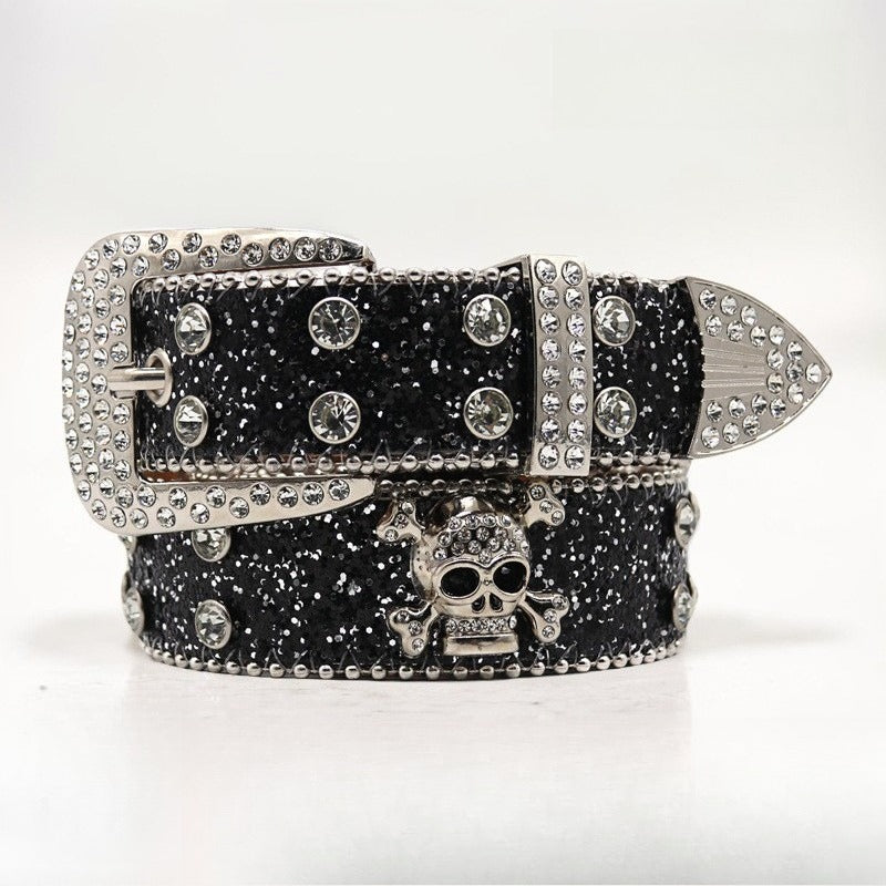Hip-hop punk rhinestone belt skull wide belt