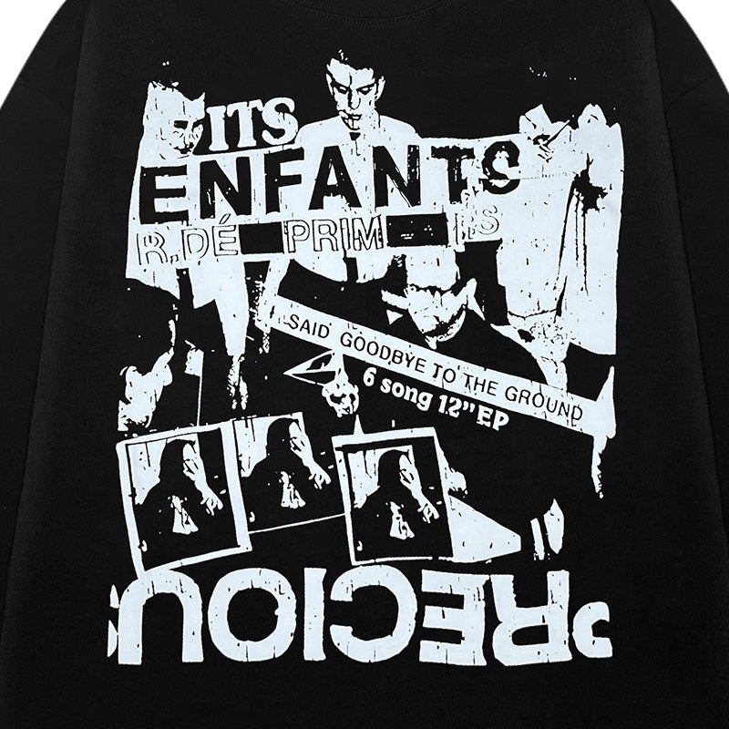 ERD Long sleeved shirt Black Long Sleeve Top Collage Letter Figure Print Dual Sides Graphic