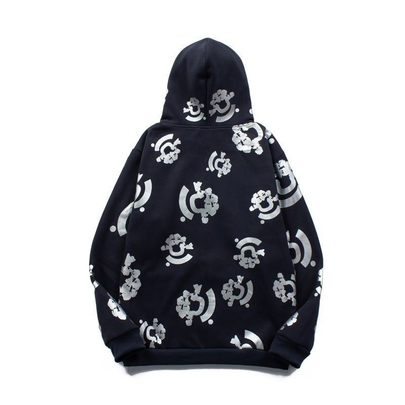 Denim Tears Hoodie Y2K All-Over Metallic Silver C-Logo Printed Oversized Zip Hoodie