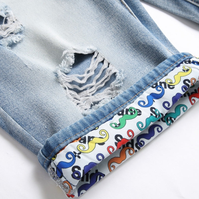 Denim shorts High-quality trendy Distressed with holes casual pure cotton Non-stretch plus-size men's clothing