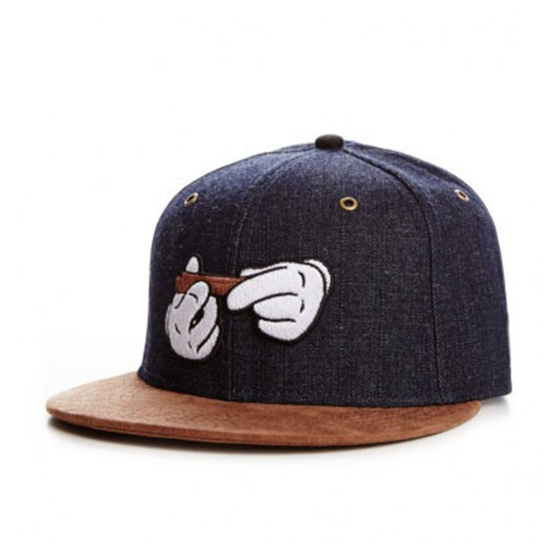Trendy flat brimmed snapback hatscartoon hands