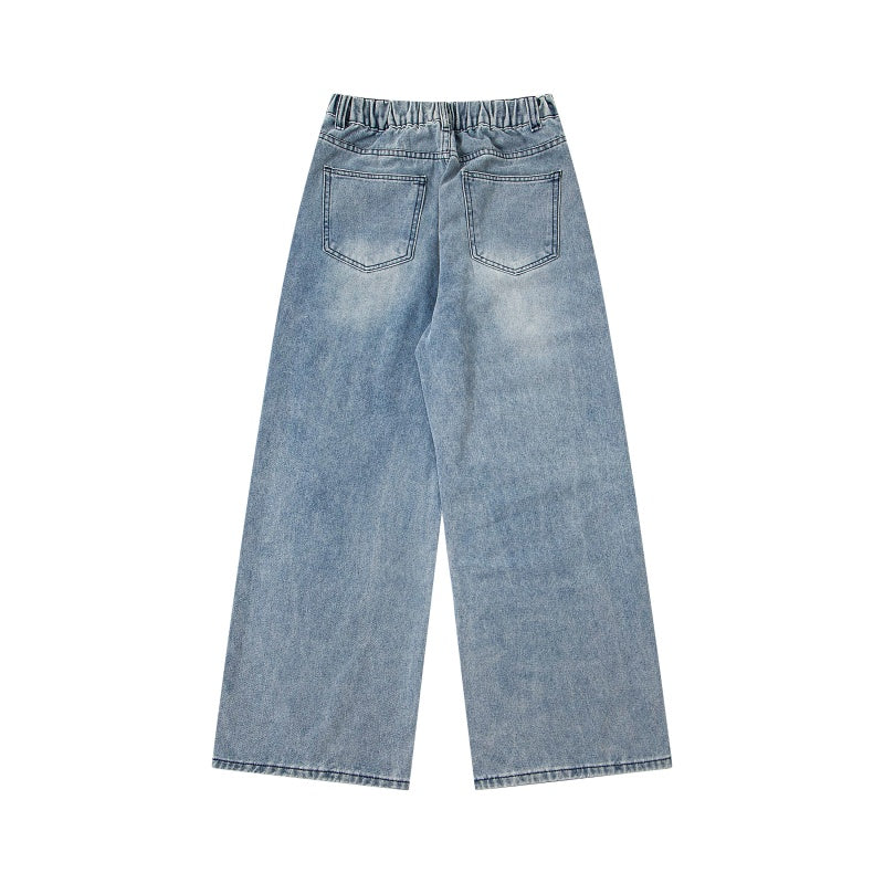 Street-style vintage jeans Retro Casual Harajuku Style Straight-Leg Denim Trousers with Cute Embroidery Patches