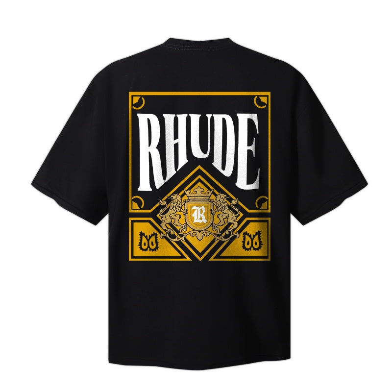 RHUDE T Shirts Gothic Frame Royal Crest Design