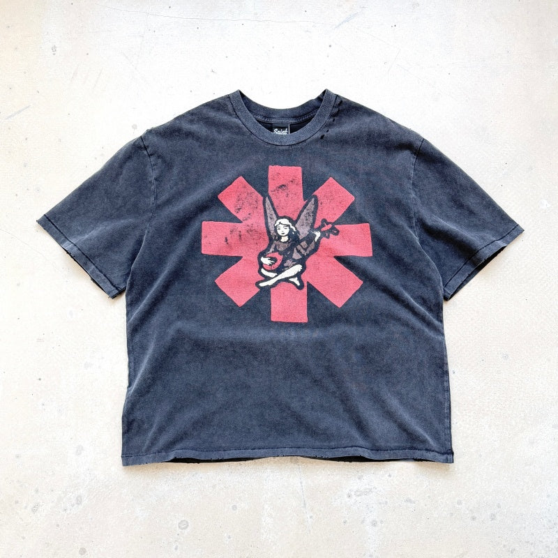 Unisex Vintage T Shirts Saint × Red Hot Chili Peppers Collaboration: Heavyweight 280g pure cotton fabric (post-wash weight), featuring vintage single-stitch and "heaven-and-earth" (blind stitch) construction, finished with a heavy enzyme-milled wash.