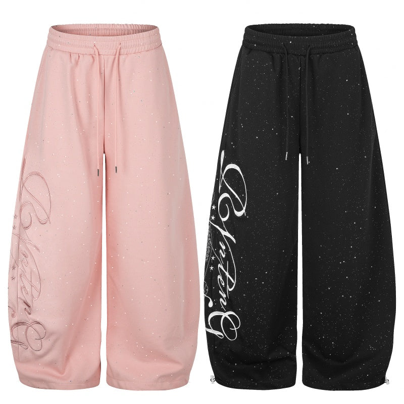 American-style streetwear harem pants Sparkle Cursive Script Balloon Trousers
