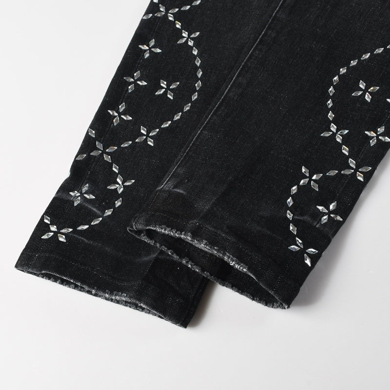 Purple brand Jeans High-quality pure cotton streetwear trousers Rhinestone