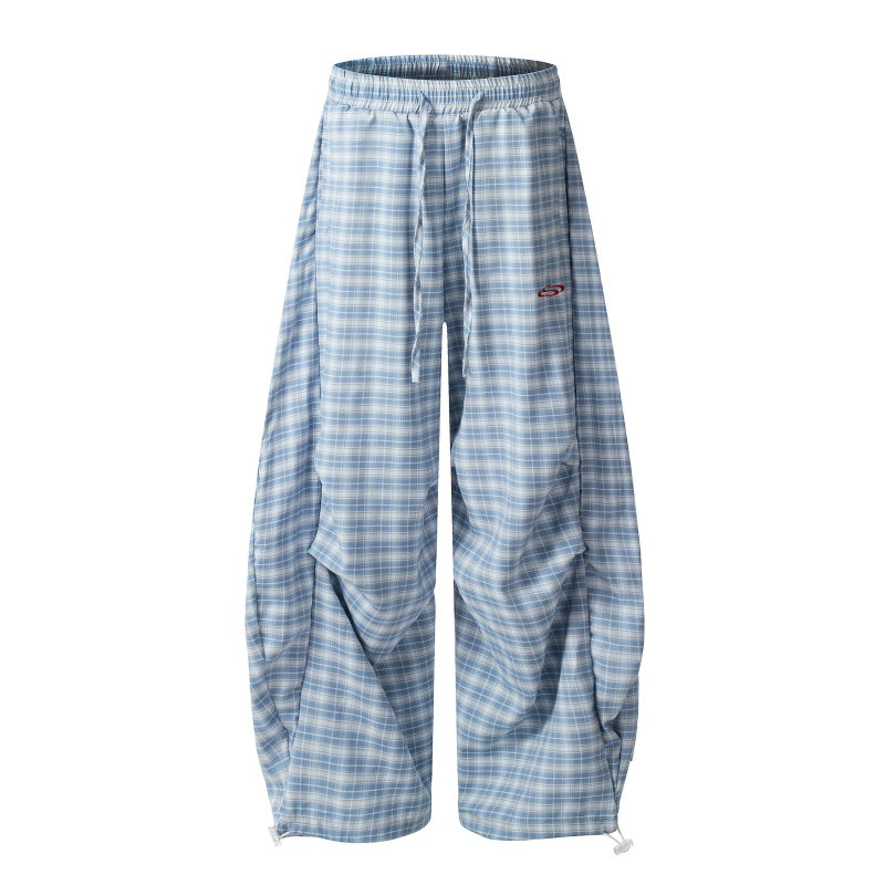 American-style streetwear harem pants Drawstring Waist Checkered Trousers