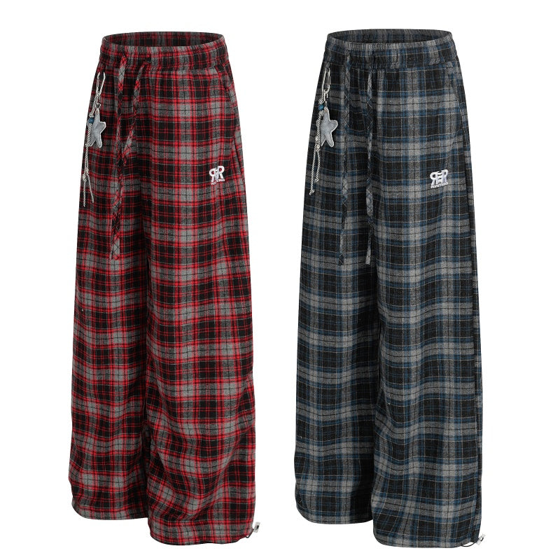 American-style streetwear harem pants Star Charm Plaid Wide Trousers