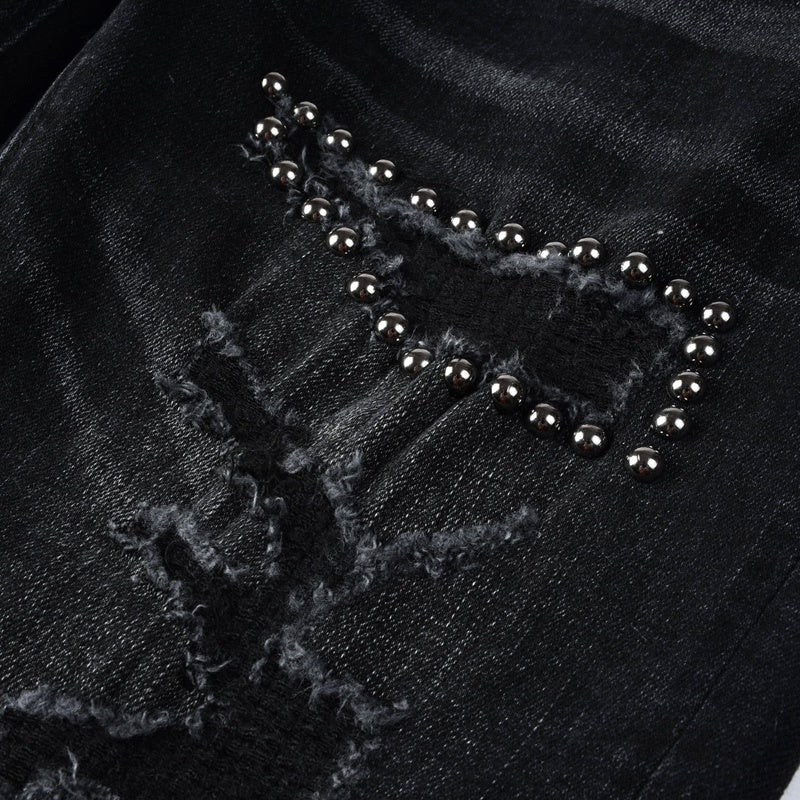 Purple brand Jeans High-quality pure cotton streetwear trousers Rhinestone