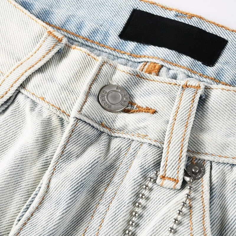 Purple brand Jeans High-quality pure cotton streetwear trousers Distressed loose straight-leg trousers