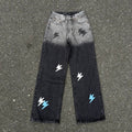Lightning Pattern Jeans High-quality high-street pure cotton trousers