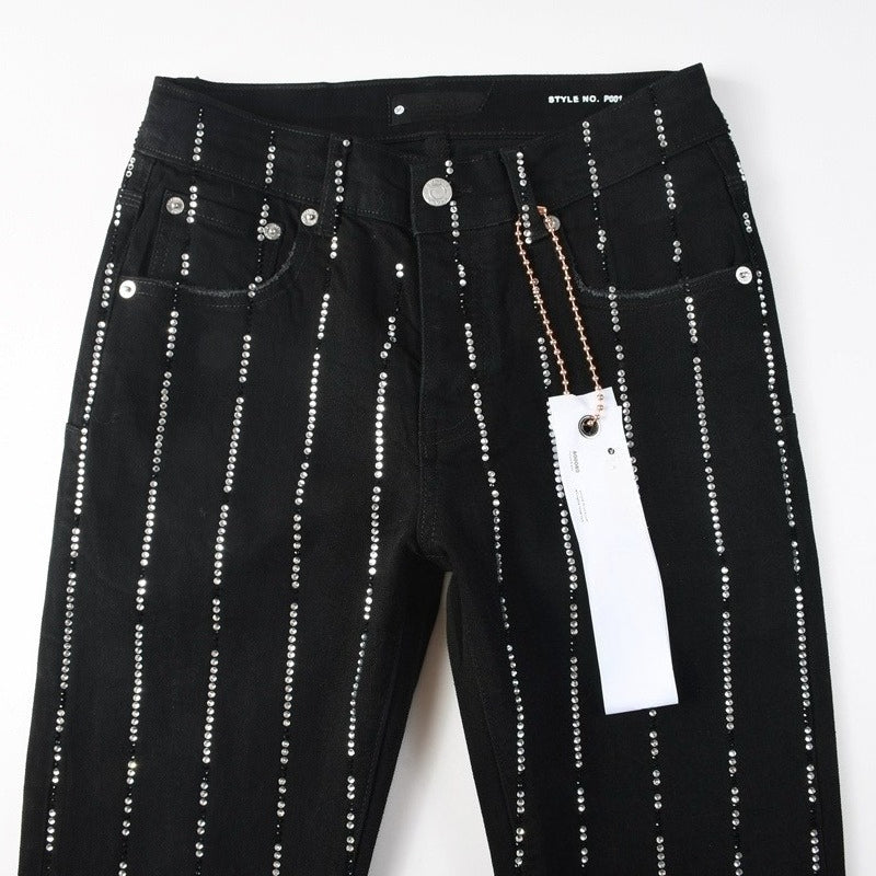 Purple brand Jeans High-quality pure cotton streetwear trousers Rhinestone