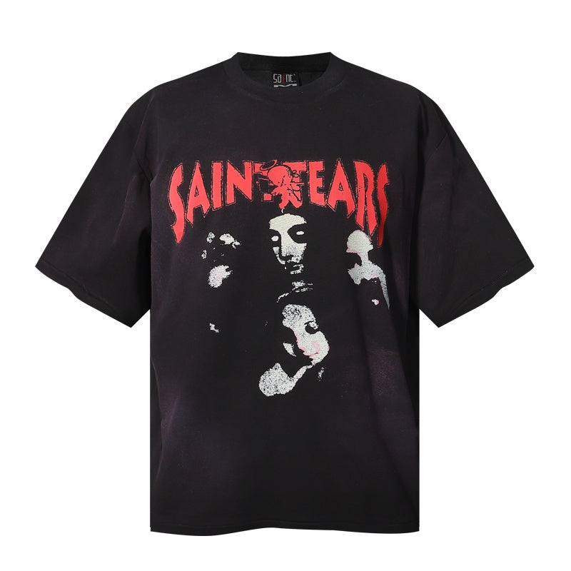 Saint Michael T Shirts Grunge Metal Style Saint Tears Creepy Ghost Portrait Illustration