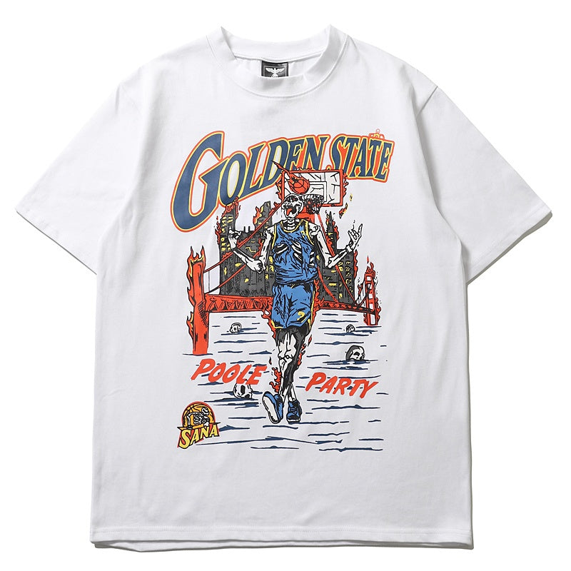 Mens T-shirt Basketball-themed Warriors "Skull Man" print