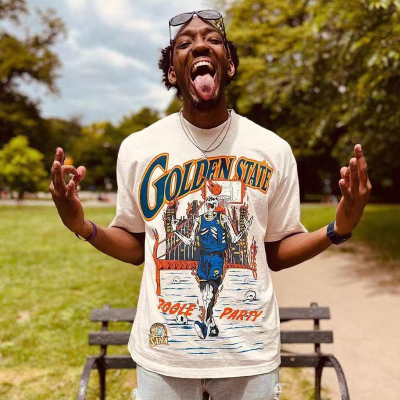 Mens T-shirt Basketball-themed Warriors "Skull Man" print