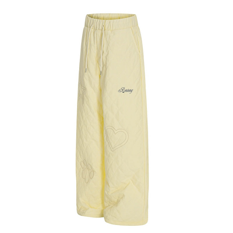 American-style streetwear harem pants Fleece-lined and thickened Star & Heart Paw Print Embroidery
