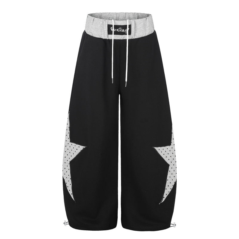 American-style streetwear harem pants Two-Tone Star Graphic Drawstring Wide Legs